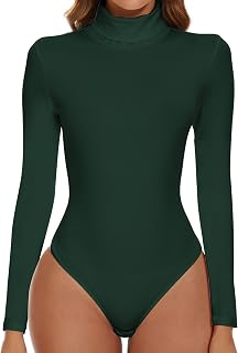 SHAPERIN Women's Turtleneck Bodysuit, Long-Sleeved Leotard, Turtle Neck