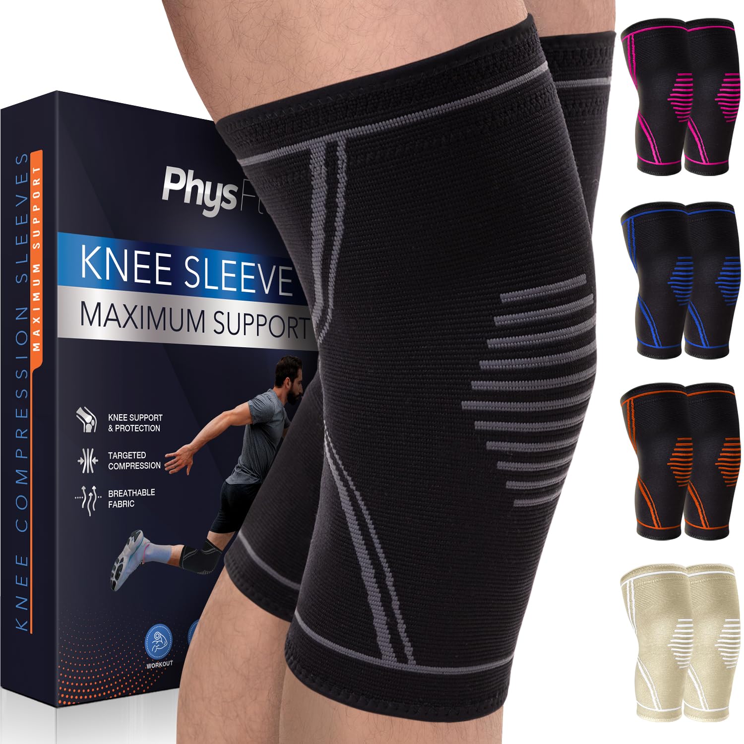 Knee Brace for Pain Relief - 2 Pack Knee Compression Sleeves for Men and Women -