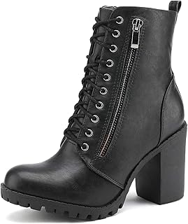 DREAM PAIRS Women's Fashion Lace Up Chunky Heel Combat Ankle Booties