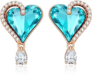 Austrian Crystal Heart Stud Earrings for Women Trendy Halo Drop Earrings 14K Gold Plated Hypoallergenic Jewelry
