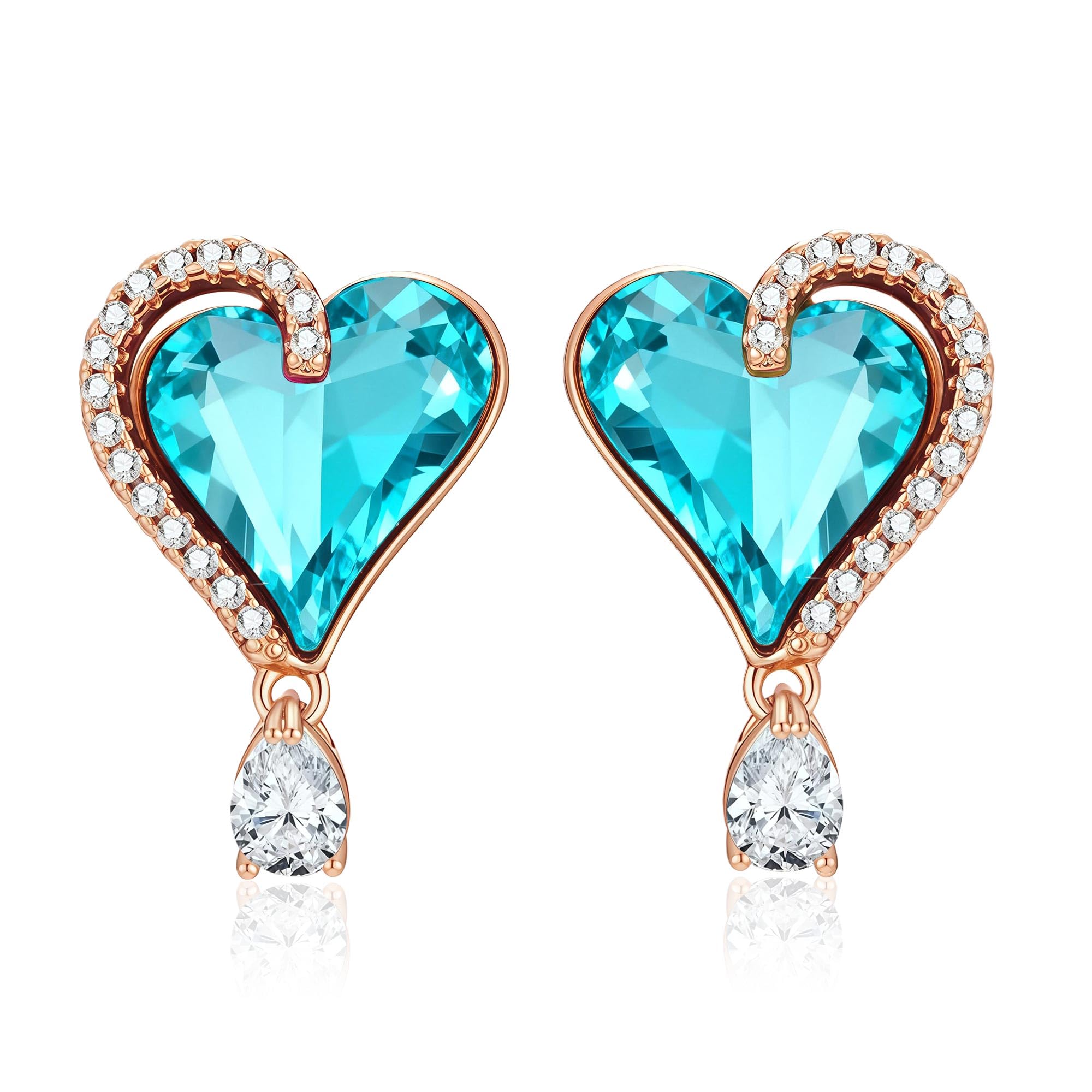 Austrian Crystal Heart Stud Earrings for Women Trendy Halo Drop Earrings 14K Gol