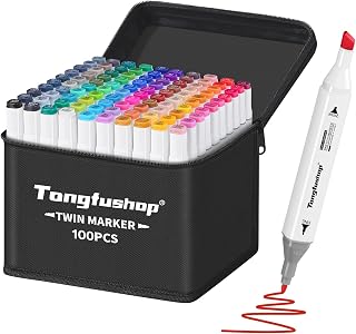 Tongfushop 100 Colors Alcohol Markers, Double Tip Blender Art Drawing Markers Set, Professional Permanent Sketch Pens for Artist Adult Coloring Illustrations with Organizing Case, Pad
