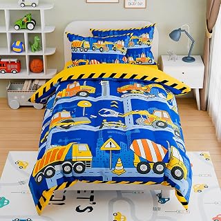 Construction Bedding Sets for Boys, Ultra Soft Microfiber Comforter Bed Set with 3-Pieces, Comforters Sets for Kids Children Boy Bedroom Décor