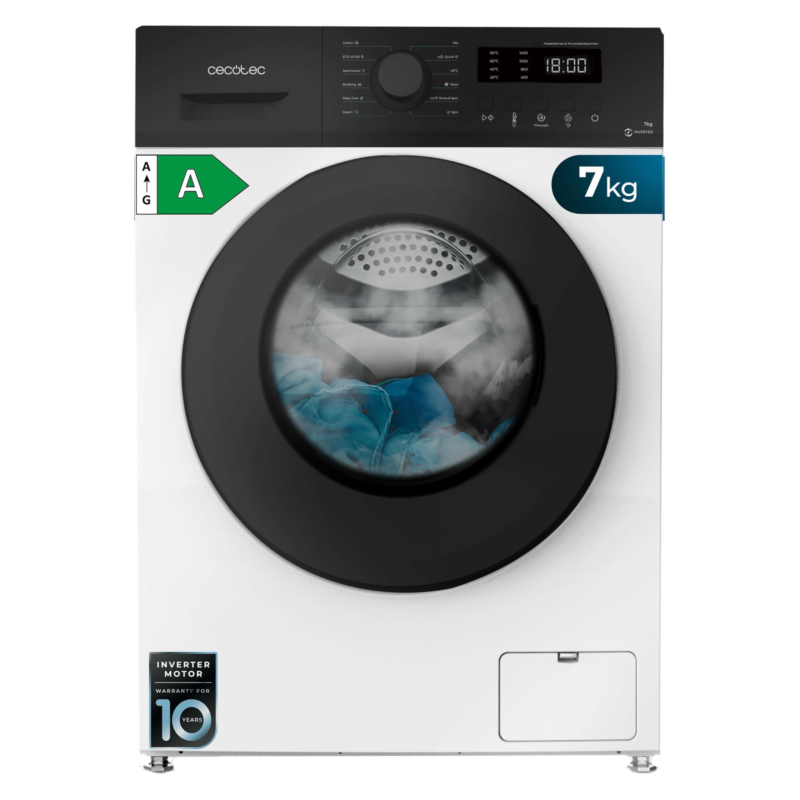 Cecotec Washing Machine 7 kg Front Load Bolero Dresscode 7150 Inverter A. 1400 R