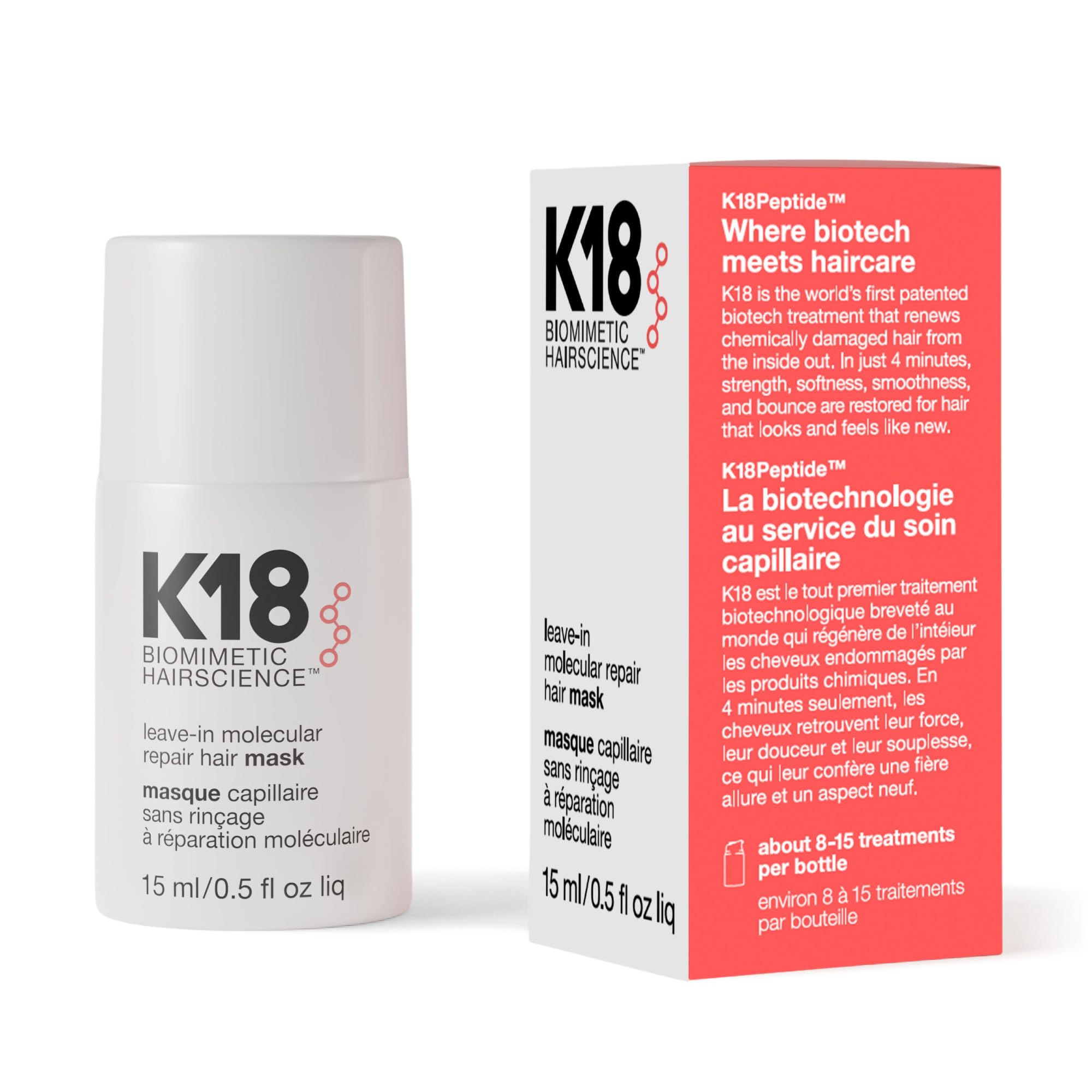 K18 Leave-In Molecular Repair Hair Mask | Peptide Hair Treatment Mask Repairs Bl