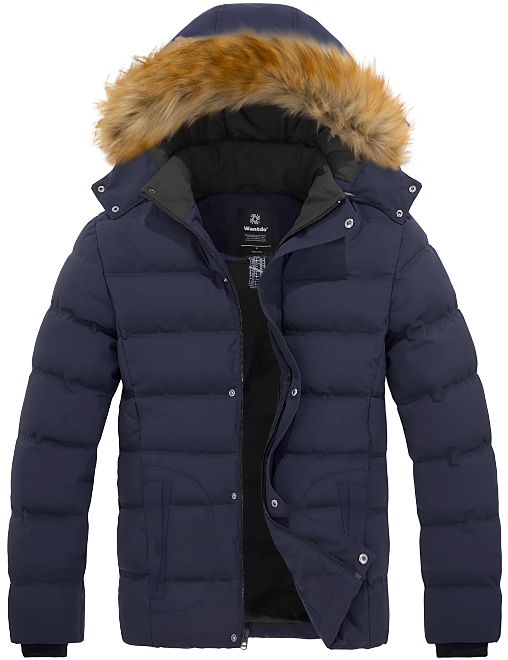 Wantdo Men's Winter Puffer Coat Casual Fur Hooded Warm Outwear Jacket