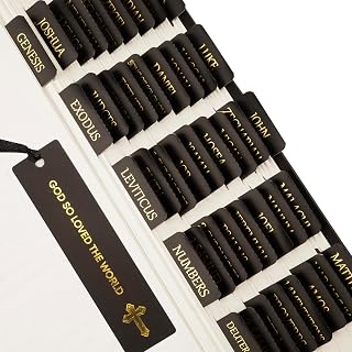 Lumintutu Laminated Bible Tabs, Gold Foil Large Print Lettering, 75 Tabs Bible Study Journaling Supplies, Christian Gift for Women and Men(Black)