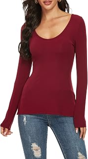 Women Long Sleeve Crew Neck Rayon Slim Fit Stretchy Layer T Shirts Tops