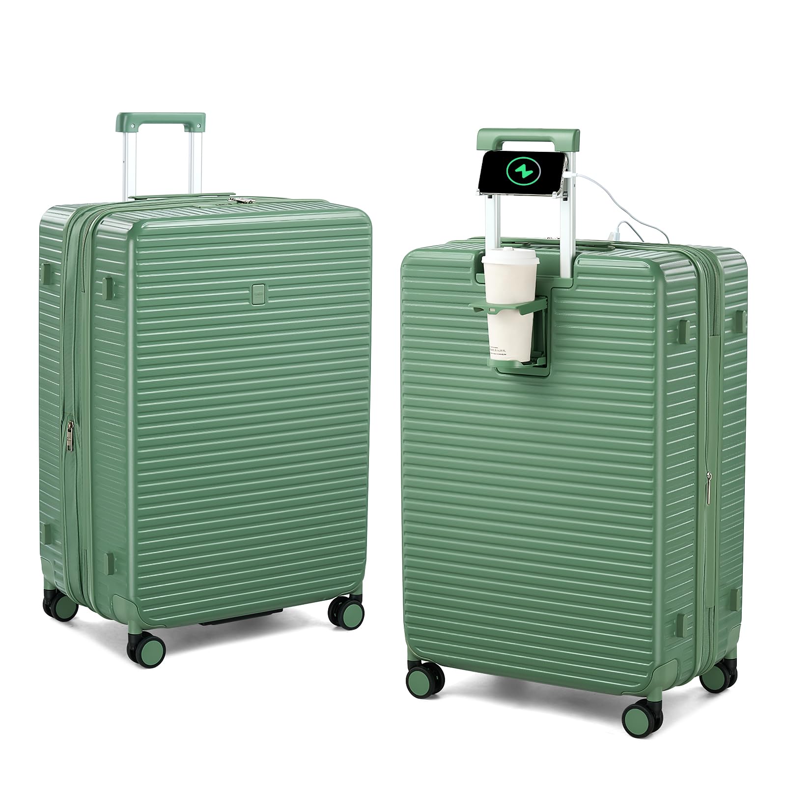 HanTrip Travel Luggage with Cup Holder Phone Holder Charger Built in Lightweight