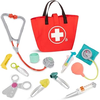 B. toys Mini Doctor Care Kit, 11-Piece Pretend Play Doctor Set, Hospital | 11-piece doctor kit with 10 realistic tools and a fabric medical bag for pretend checkups, storage, and house, 18+ Months
