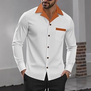 Chemise décontractée à col contrasté pour homme, haut rétro classique boutonné, avec poche de poitrine, coupe droite, pour un usage quotidien