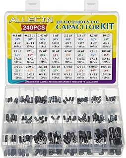 24 Values Electrolytic Capacitor Assortment Kit from 0.1uF to 1000uF 10V 16V 25V 50V in-line Aluminum Capacitors Set