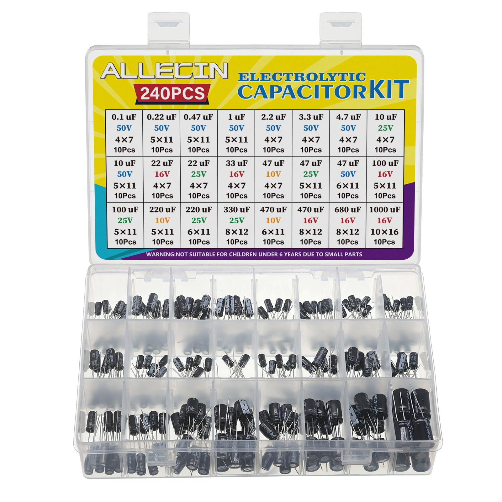 24 Values Electrolytic Capacitor Assortment Kit from 0.1uF to 1000uF 10V 16V 25V