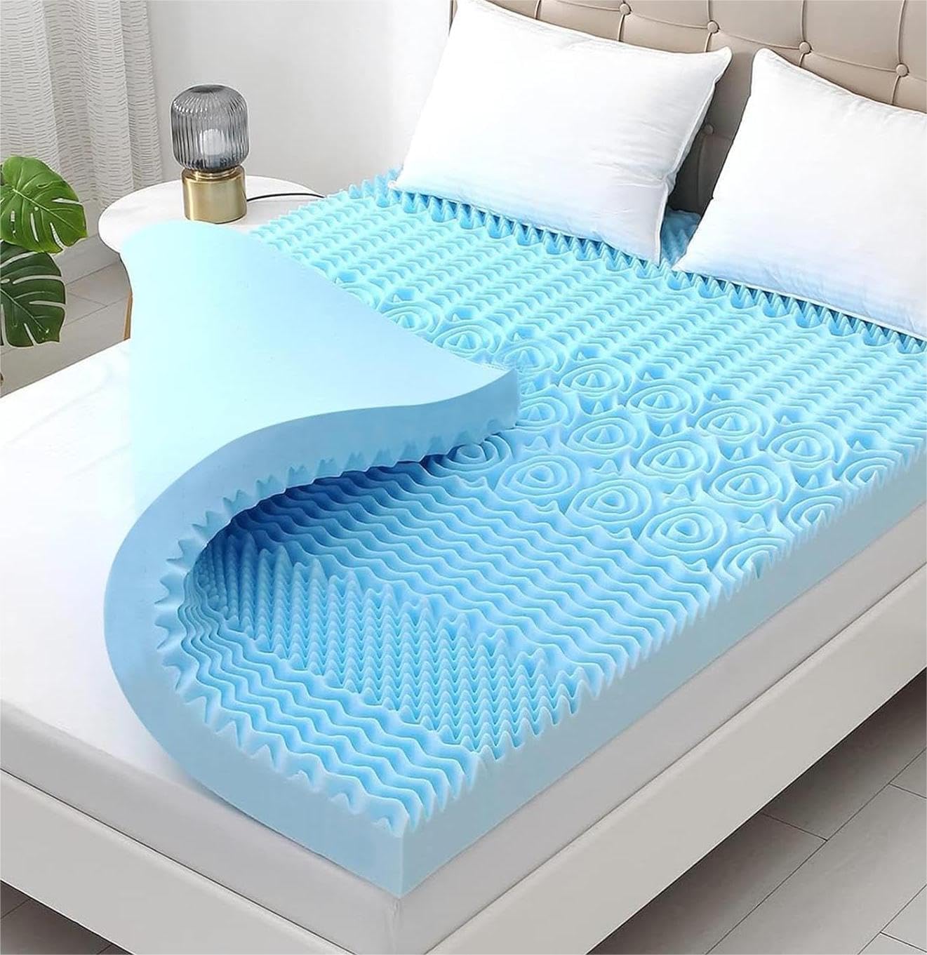 YUGYVOB Mattress Topper Queen, Foam Queen Mattress Topper, Cooling Gel Infused B