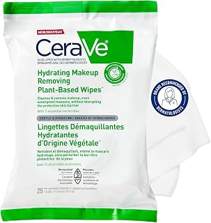 CeraVe Hydrating Makeup Removing Plant-Based 25 Ultra-Gentle Wipes | Cleanses Waterproof Mascara, Hydrates and Removes makeup | With 3 Essential Ceramides | Developped with Dermatologists