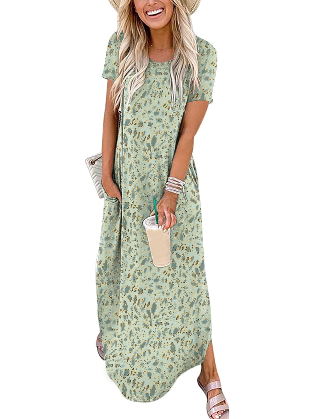 ANRABESS Womens Summer Maxi Dress Short Sleeve Casual Sundress with Pockets
