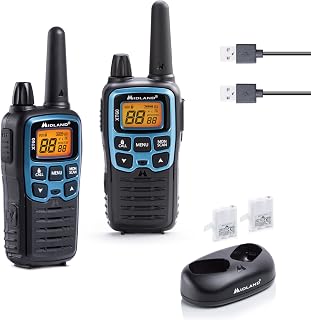 Midland - Walkie Talkie XT60, Professional Long Range Walkie Talkies, 93 Channels, 69 LPD/24 PMR446 Licence-Free 2 Way Radio, 38 CTCSS/83 DCS, 10Km Range, Fast Charging, 12H Battery Life & Accessories