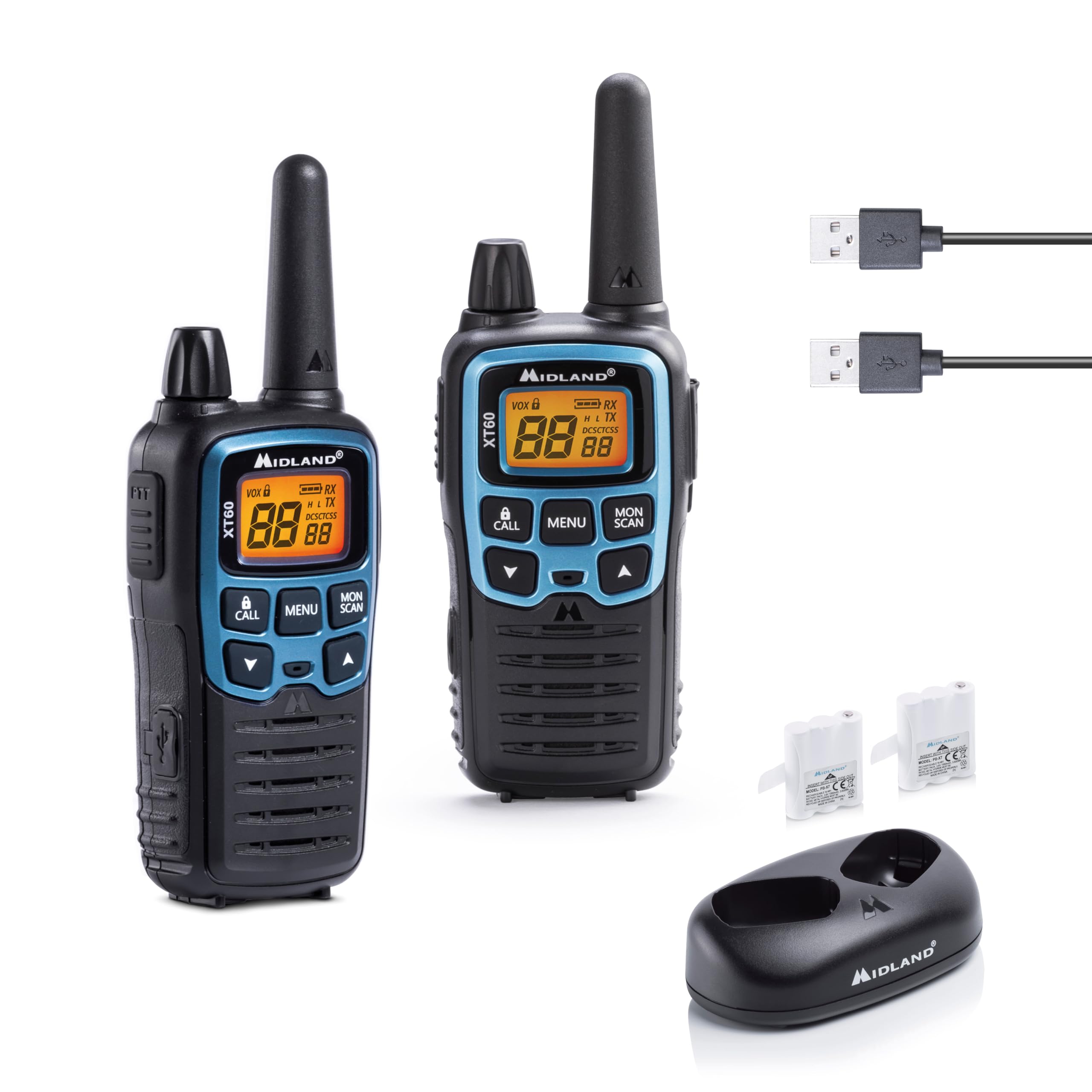 Midland - Walkie Talkie XT60, Professional Long Range Walkie Talkies, 93 Channel