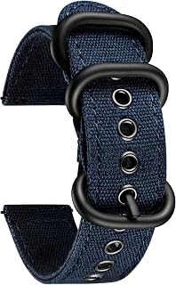 BINLUN Canvas Watch Bands Replacement Sail Cloth Cotton Fabric Watch Straps Soft Quick Release Watchbands in Black Khaki Army Green Blue with Black/Silver Buckle for Men Women 18/20/22/24mm