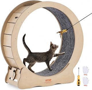 VEVOR Cat Exercise Wheel 29.5" Large Cat Running Wheel for Indoor Yellow | Cat Treadmill Wheel for Running, Walking & Training, MDF Board, Suitable for Most Cats, with Detachable Carpet & Cat Teaser
