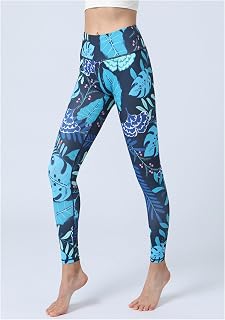 High Waist Yoga Pants for Women Tummy Control Tropical Print Workout Leggings for Fitness Exercise