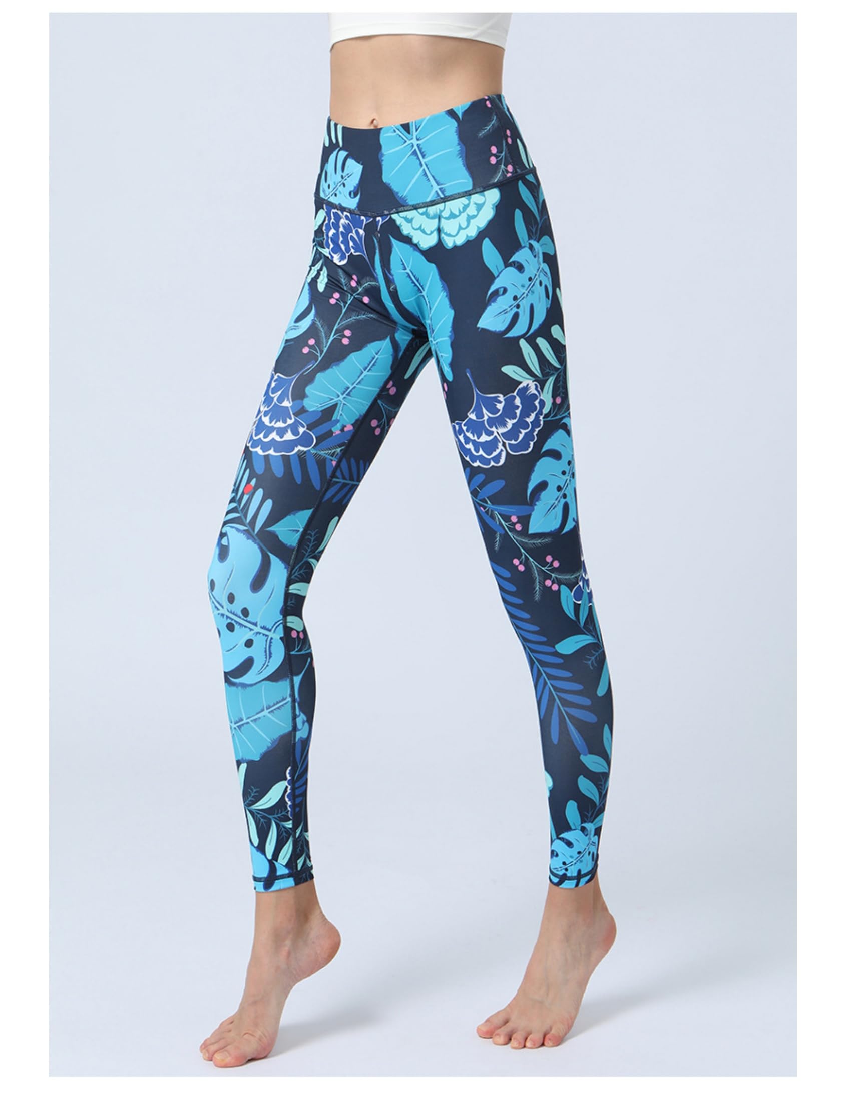High Waist Yoga Pants for Women Tummy Control Tropical Print Workout Leggings fo