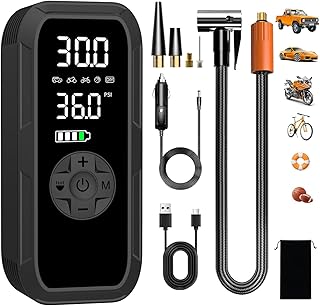 Vulisox Corded/Cordless Tyre Inflator Portable Air Compressor, 6000 mAh 150PSI 12V DC Electric Tyre Pump with LED Lights, Auto Shut-Off, Rechargeable as Power Bank, for Car, Bike, Motorbike, Ball