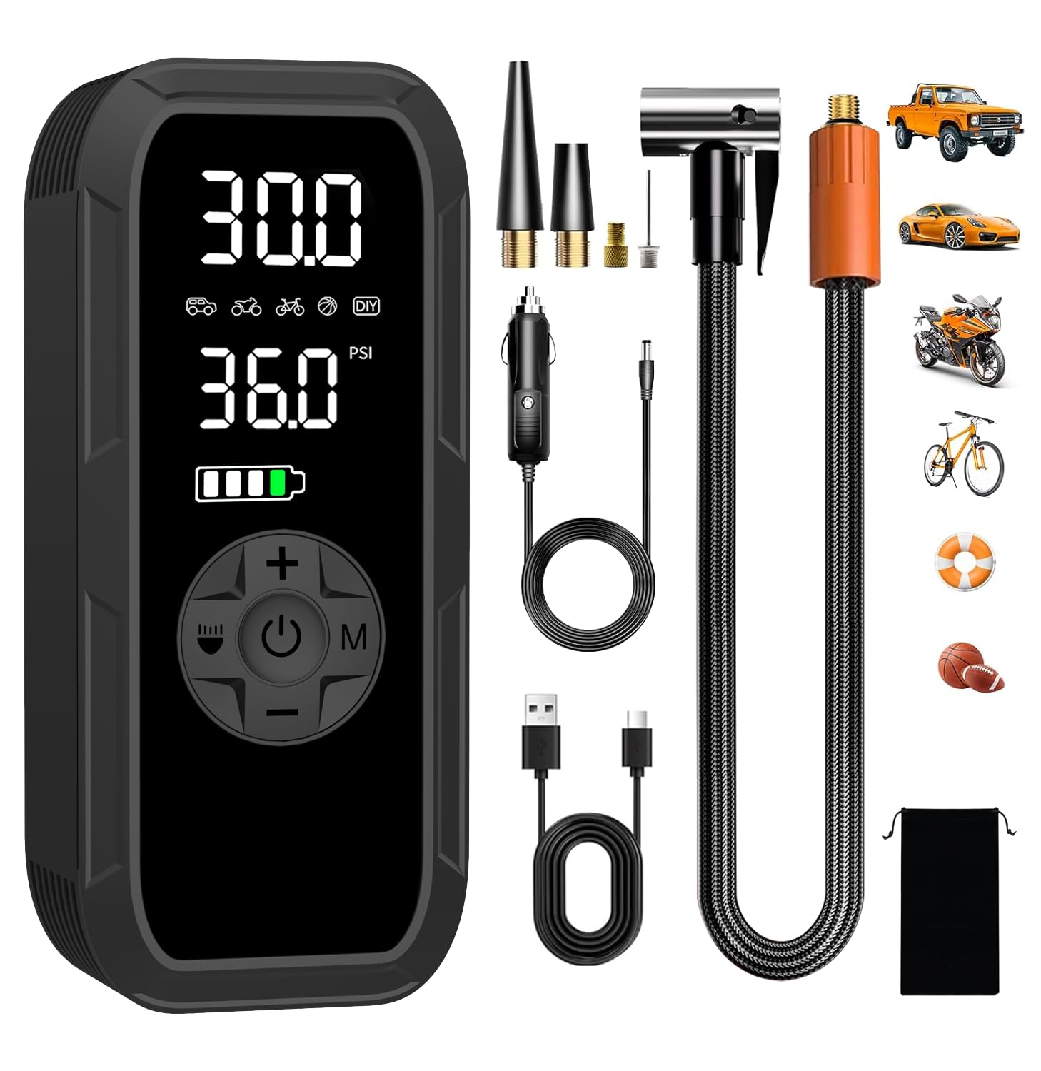 Vulisox Corded/Cordless Tyre Inflator Portable Air Compressor, 6000 mAh 150PSI 1