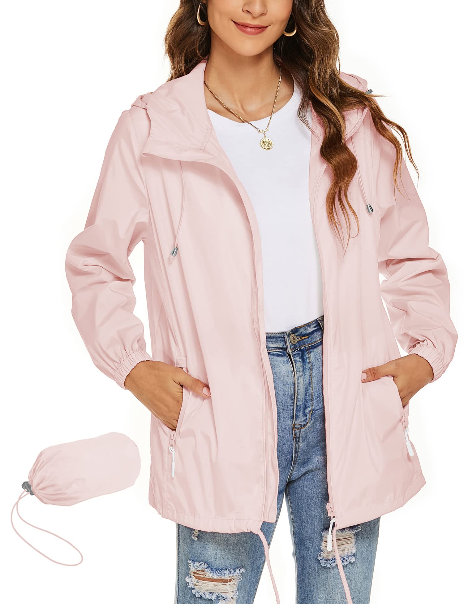 Rapbin - Women's Lightweight Waterproof Windbreaker Jacket Slim Practical Travel