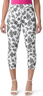 HUE Ultra Soft High Waist Denim Capri Leggings, French Canvas Black and White, S for Women, French Canvas Black And White, S