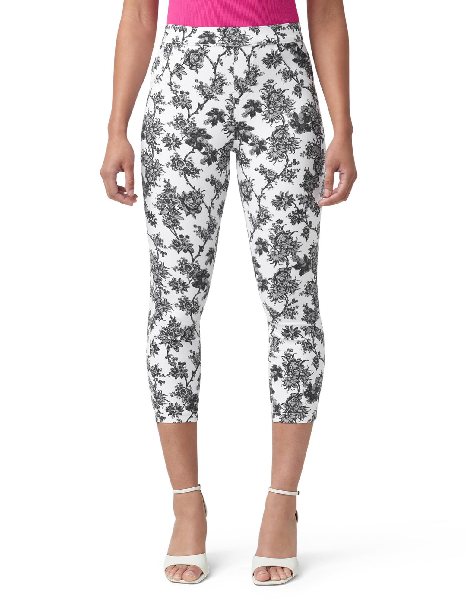 HUE Ultra Soft High Waist Denim Capri Leggings, French Canvas Black and White, S