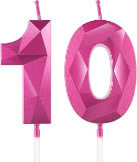 Number 10 Candles,10th Birthday Candles,Rose Happy Birthday Candle for Cake,3D Design Cake Topper Decorations for Girl Women Birthday Party Wedding Anniversary Celebration Supplies
