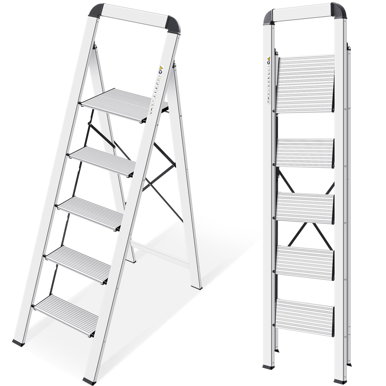 KINGRACK Aluminium 5 Step Ladder, Lightweight Step Stool with Non-Skid Pedals, H
