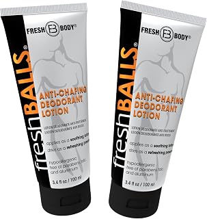 FRESH BALLS Anti Chafing Cream Ball Deodorant for Men - Lotion to Powder & Hygiene for Groin Area - Anti-Chafe Comfort Lotion is Aluminum-Free, Talc-Free, 3.4 oz (Pack of 2)