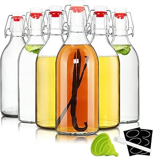 YEBODA 16 oz Clear Swing Top Glass Bottles with Airtight Lids, 6 Pack | Reusable clear glass bottles for home brewing, kombucha, beer, soda, juice, water, kefir, vanilla extract, oil and vinegar