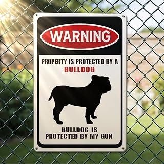 Bulldog Warning Metal Tin Sign Funny Dog Lover Gift Women Men Retro Garden Garden Toilet Wall Decor 7 x 10.5 Inches