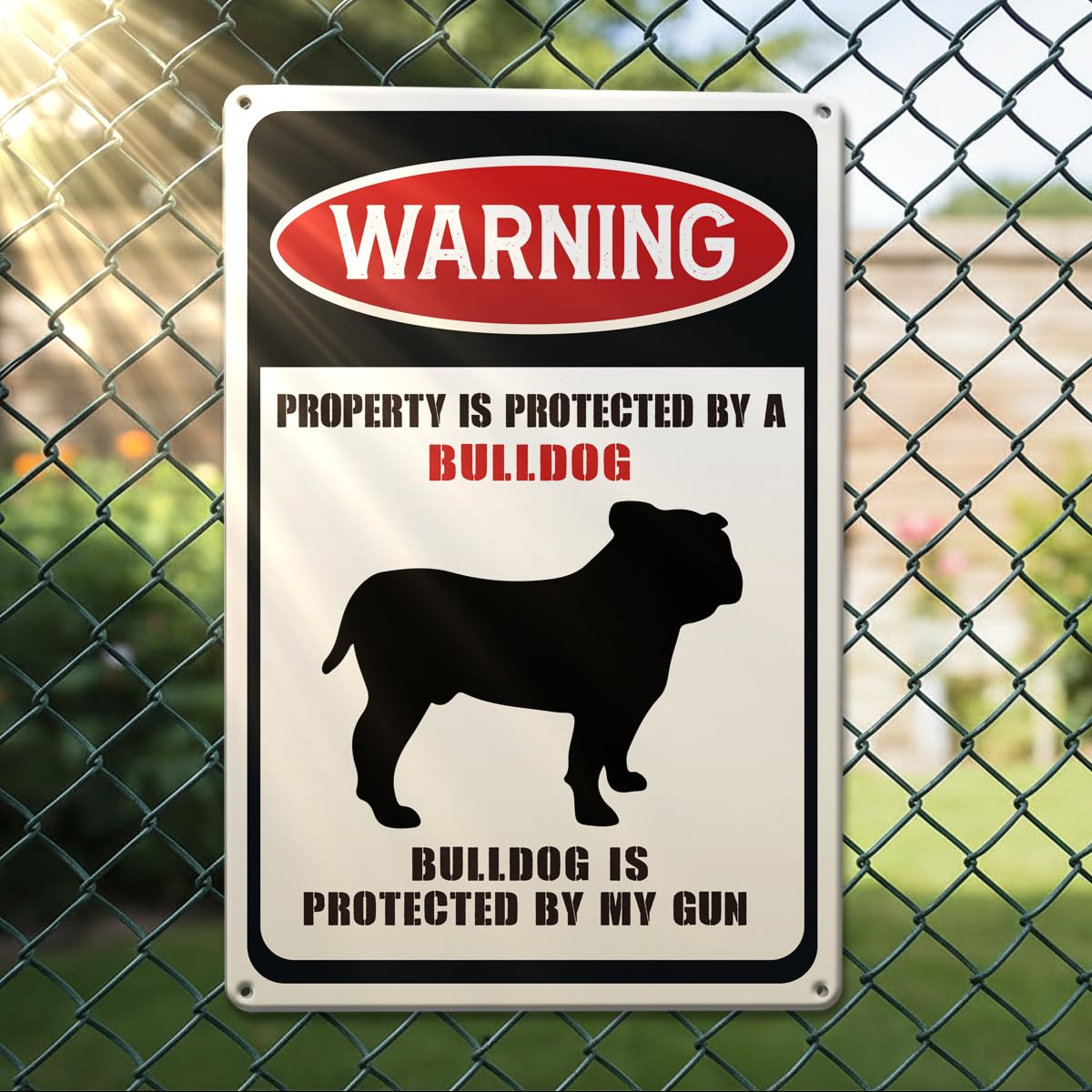 Bulldog Warning Metal Tin Sign Funny Dog Lover Gift Women Men Retro Garden Garde