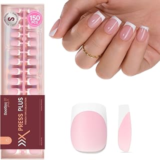 Beetles French Tips Press On Nails - Short Square 150 Pcs | 15 Sizes Pink Fake Nail Tips, Salon Quality Value at Home, Acrylic False Nails Art DIY Gifts For Women