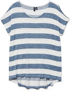 VERO MODA Women's Round Neck Striped Print T-Shirt