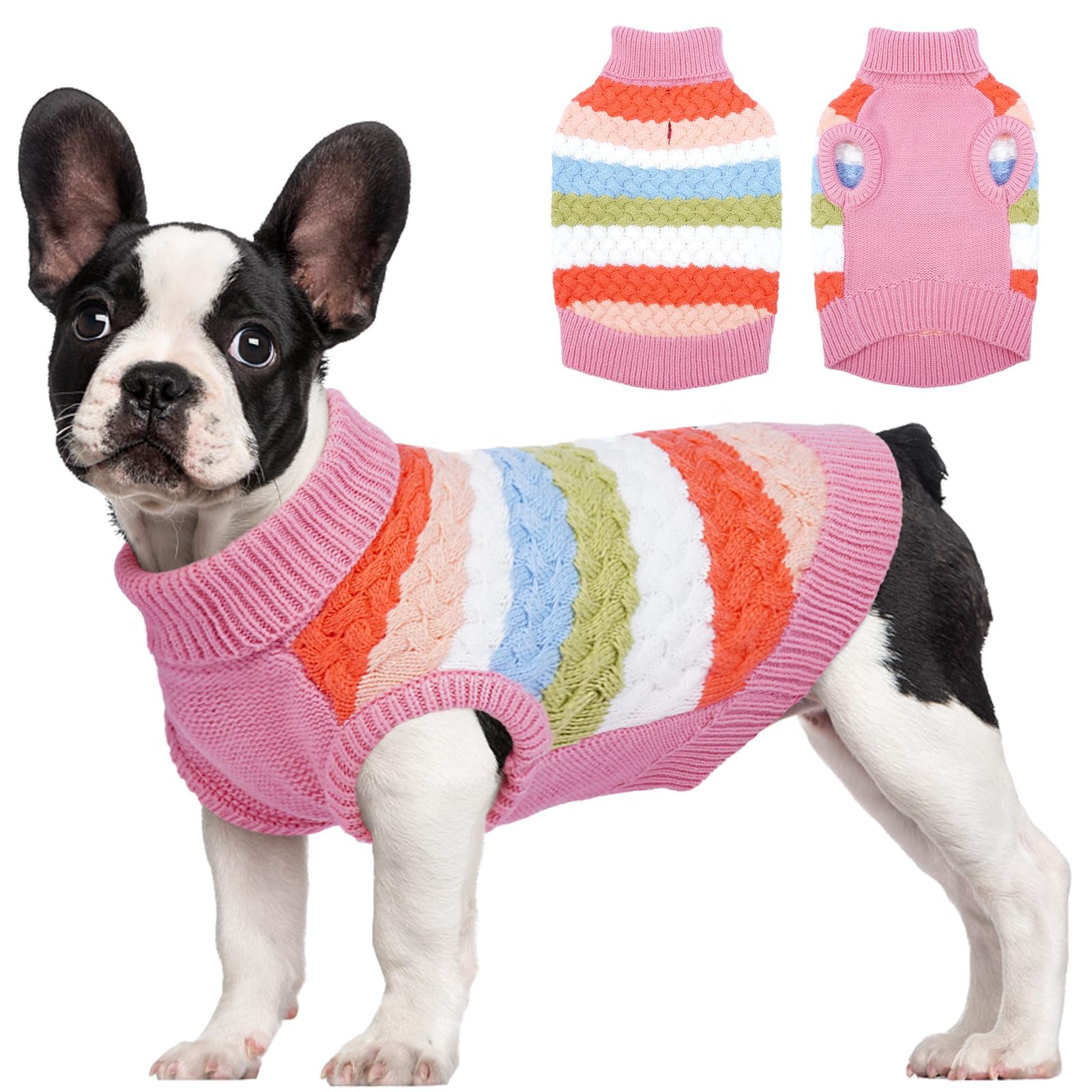 Kuoser Dog Sweater, Warm Sweaters for Small Dogs Pet Xmas Outfit, Pink S