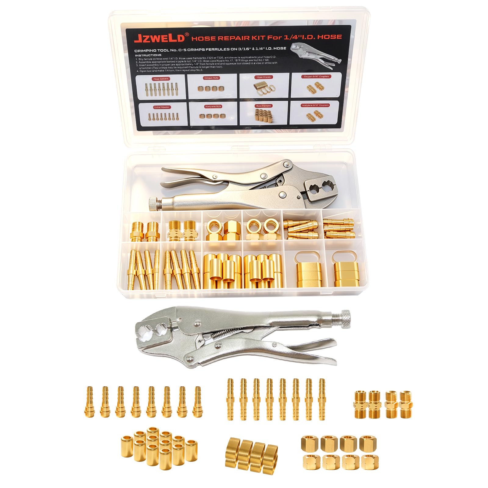 JZWELD 1/4"I.D. Torch Hose Repair Kit, Oxygen Acetylene Hose Repair Kit | For Ai