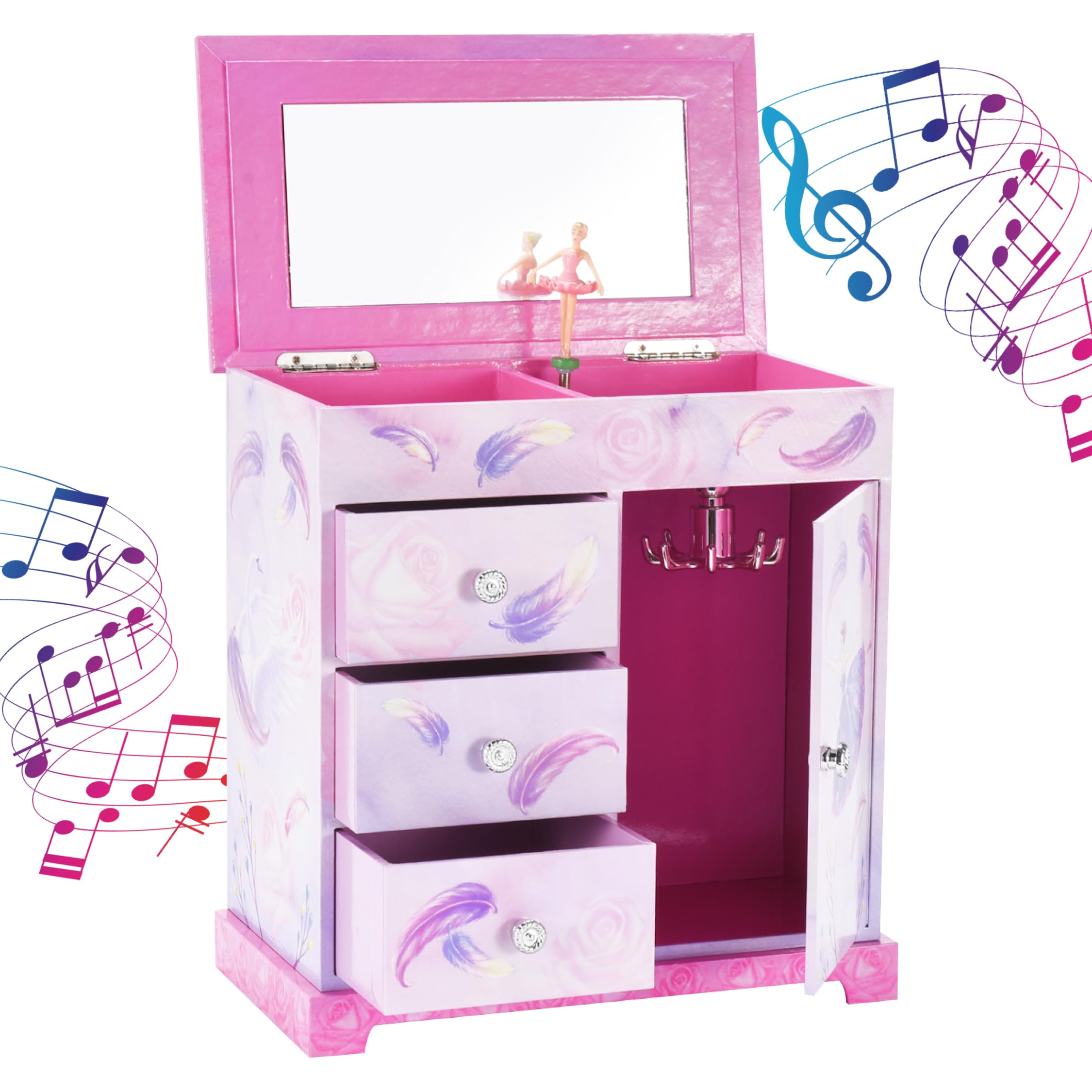 Jewelkeeper Pink and Purple Ballerina 3 Drawers Jewelry Box for Girls - Little G
