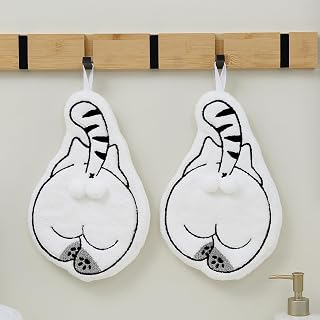 Black Cat Hanging Towel Soft Absorbent Kitchen Bathroom Cute Decorative Hand Drying Towel for Home Party Holiday (D-White)