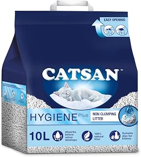 Catsan Hygiene Non-Clumping Cat Litter, 100 Percent Natural, Absorbent, 10 Litre, White