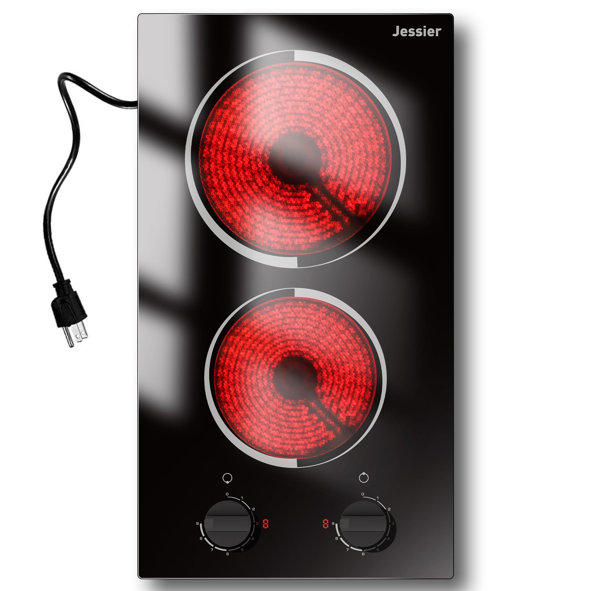 Jessier 2 Burner Electric Cooktop 110V 2000W Countertop or Built-in | Small 12 I