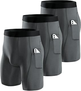 Niksa 3 Pieces Running Tights Men Short Shorts Basic Compression Men Shorts Workout with Cell Phone Pocket Quick Dry Breathable Shorts