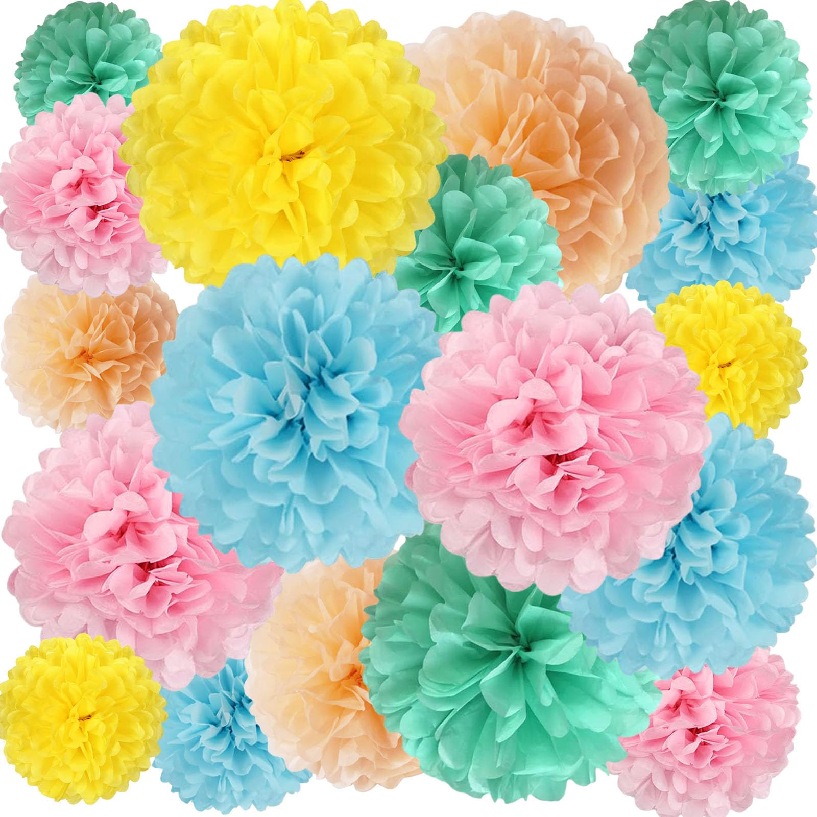 20 PCS Tissue Paper Pom Poms, Tissue Pom Poms Flowers, Sizes of 6", 10", 12", 14