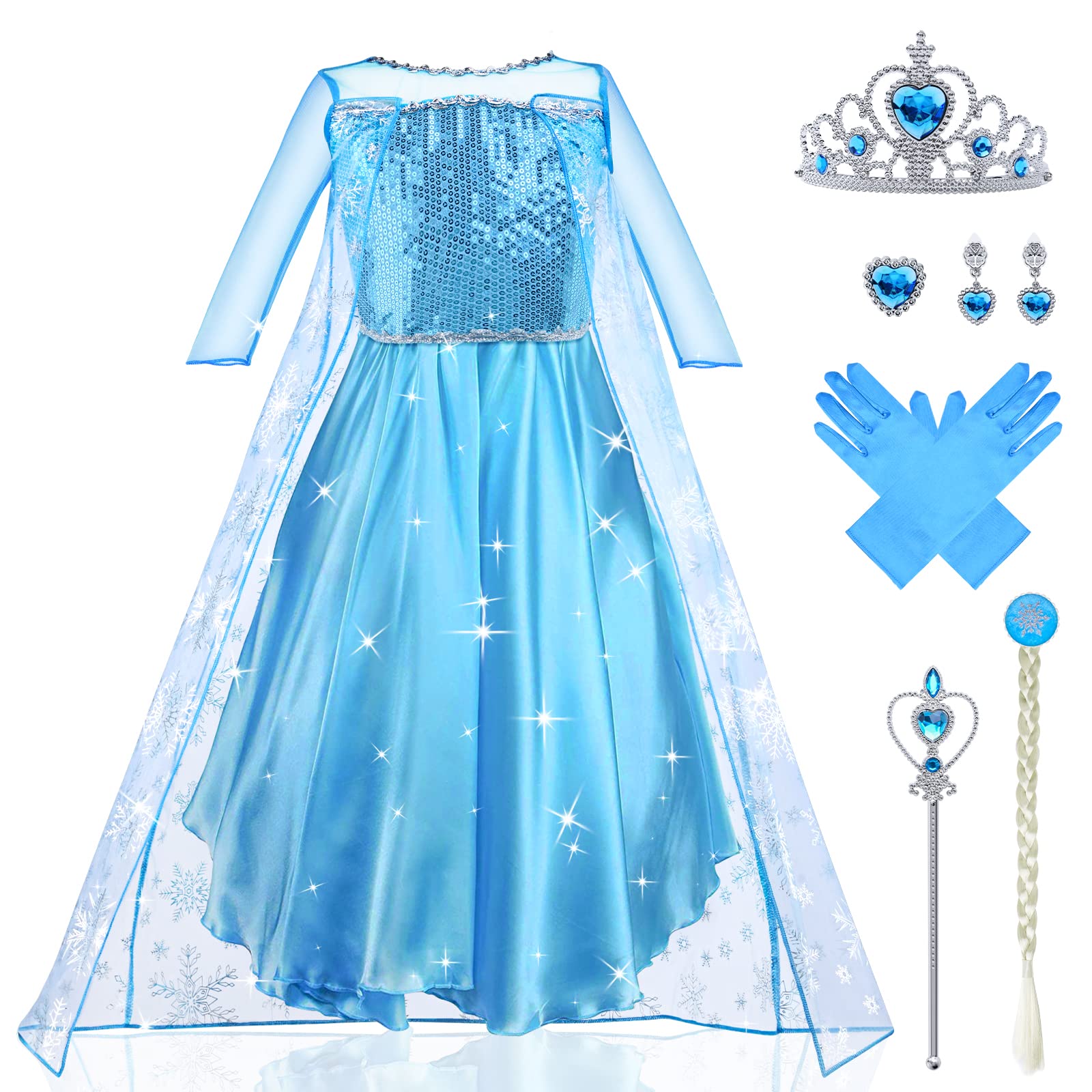 URAQT Princess Costumes for Girls, Snow Queen Princess Dress up, Ice Snow Prince