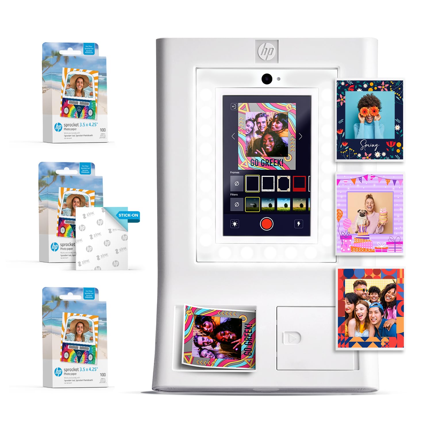HP Sprocket Photo Booth Camera Instant Colour Printer White Pack Paper + Zink Ad