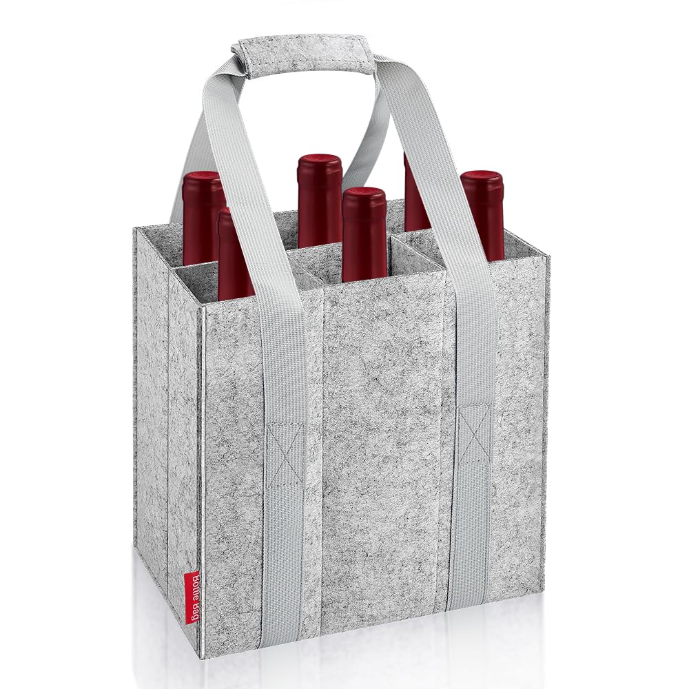 Eurhomewit Bottle Bag 6 Compartments, Wine Bottle Carrier Felt Wine Tote Bag Hol